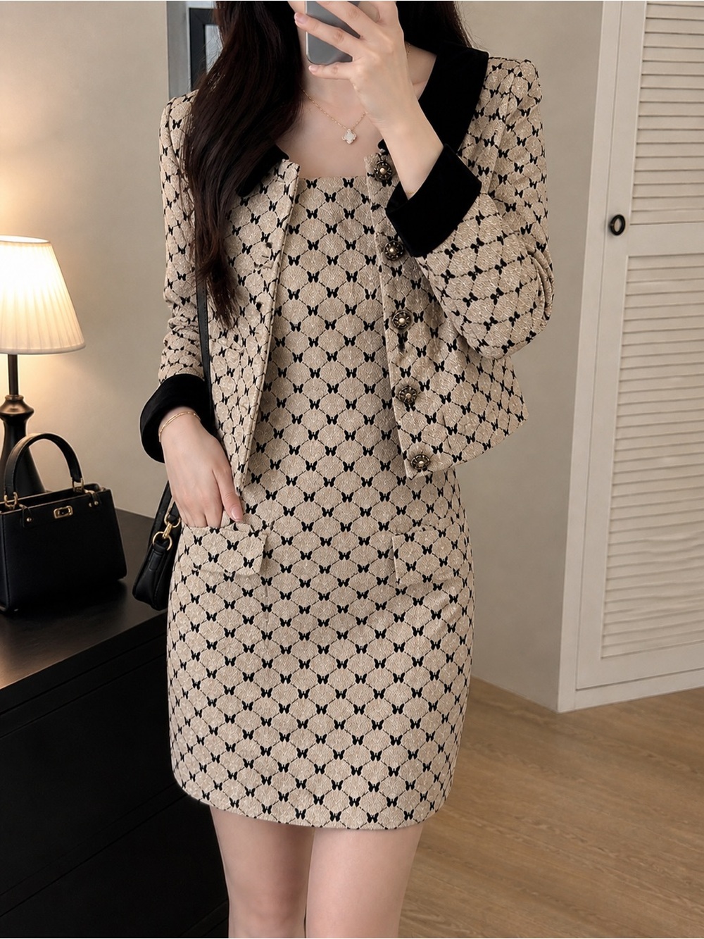 Butterfly Tweed 2 Piece Set Coquette Old Money Mini Dress & Cropped Jacket - Picture 3 of 9